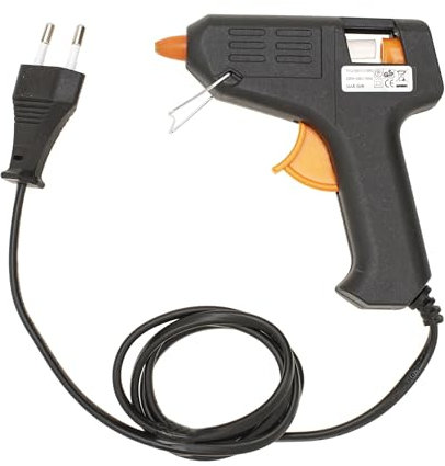 Glorex- Heißklebepistole 010-Mini Caldo Nera, Pistola Cavo da 10 W, incl. 2 Stick di Colla Trasparente, per lavori di bricolage o riparazioni in casa, Colore Black/Orange, 6 1837 010