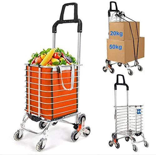 YAODCHU Carro de Compras Plegable para Subir escaleras, lavandería de comestibles, Carro de lavandería con Ruedas giratorias, rodamientos y Bolsa de Lona extraíble