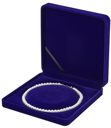 FINGERINSPIRE Boîte-Cadeau de Rangement pour Collier de Perles en Velours Boîte-Cadeau à Bijoux en Velours Carrée 19x19x4.1cm Présentoir Cadeau pour Collier Bleu Foncé pour Collier à Longue Chaîne