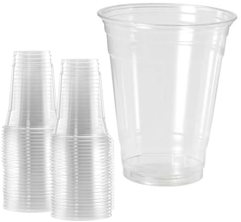 ARA CHOICE Clear Disposable Plastic Smoothie Milkshake Pint Hot & Cold Drink Round Glasses Cups 9/12/16oz (100, 9oz/200ml (Small))