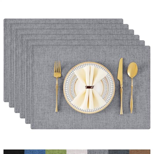 Homaxy Tischsets Abwaschbar 6er Set, Stoff rutschfest, Dunkelgrau | Doppelseitiges Leinenoptik Platzsets, Abwischbar Hitzebeständig Platzdeckchen, für Küche & Esszimmer