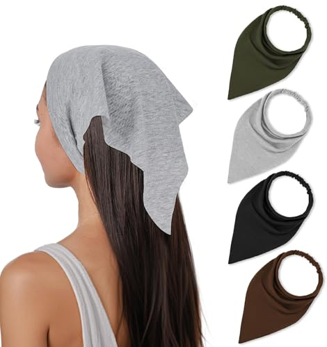 Sibba 4 Stück Dreieck-Bandana elastisches Stirnband Boho-Schal rutschfeste Kopftücher Bedeckungen Halstücher Wickel solide große Baumwolltücher dehnbare Kopfbedeckung für Damen und Herren Reisen Party