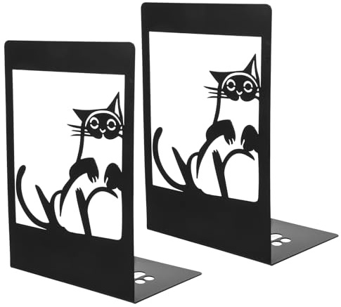 TOPBATHY 2 Stück Schwarze Eisen Buchstützen Katzenmotiv Dekorative Buchstützen für Regale und Büro Stabile Buchhalter für Sauberen und Ordentlichen Schreibtisch