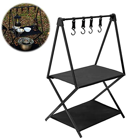 Armoire de Camping, unité de Rangement de Voyage Pliante + Crochet, comptoir de Cuisine, Support de Rangement pour Table de Cuisson pour Barbecue, Pique-Nique, 2F