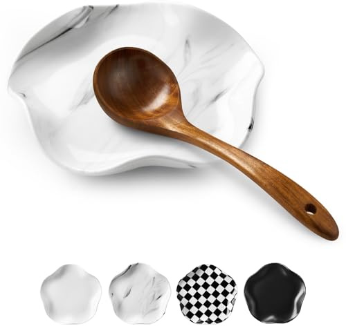 ABRUTY Repose-cuillère en céramique pour comptoir de cuisine, 14 cm, accessoires de décoration moderne pour spatules, cuillères ou pinces (marbre, forme)