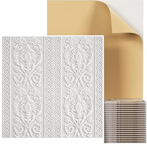 White Self Adhesive 3D Wall Panels Peel and Stick Ceiling Tiles for Living Room Bedroom Kitchen Easy to Clean 30Pcs Wall Covering Panels for House