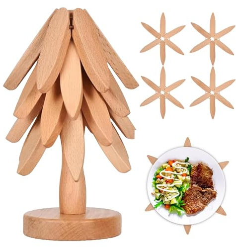 Treppiede in legno per piatti caldi, treppiede a forma di albero, treppiede in legno per piatti caldi, treppiede a forma di albero per teiera, adatto a una varietà di scenari (Colore legno A)