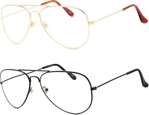 NEW VISION Gafas Presbicia Hombre 2 PACK, Gafas Aviador, Marcos Metal, Estilo Retro Gafas Ordenador, Gafas De Lectura para Hombre y Mujer, NV8132 (ORO+NEGRO, 3.5, Diottria)
