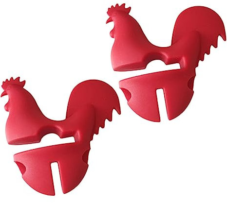Garneck Pot Lid Lifter and Boil Over Stopper, 2pcs Red Silicone Rooster-Shaped Spill-Proof Kitchen Pot Cover Holder for Cooking and Baking