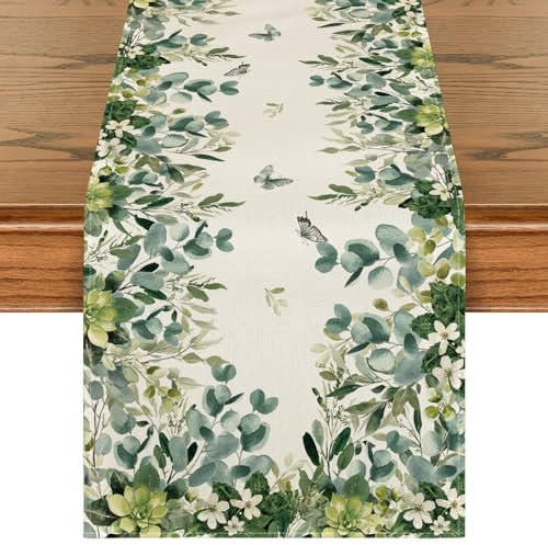Artoid Mode Eukalyptus Blätter Frühling Tischläufer, Saisonnal Sommer Küche Tisch Dekoration Drinnen Urlaub Party Dekor 40x140 cm