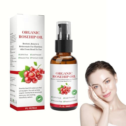 Tkekruh Huile de Rose Musquée 30ML, Sérum Raffermissement Du Visage, Hydratante et Nourrissante, pour Éclaircir et Hydrater, Soulager les Rides, Anti-âge et Anti-rides, Daily Care