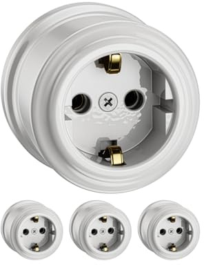ledscom.de 4 uds. toma de corriente de superficie porcelana PORS, blanco brillante, redonda, ⌀ 65 mm