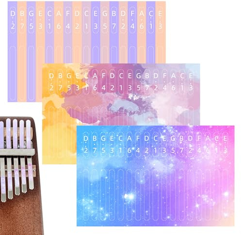 Musiin Kalimba Daumenklavier, 17 Töne, geeignet für Anfänger, um Musikgeschenke zu lernen, bunte Sound-Aufkleber, Sternenhimmel, Streifen, Aquarell (3 Packungen)