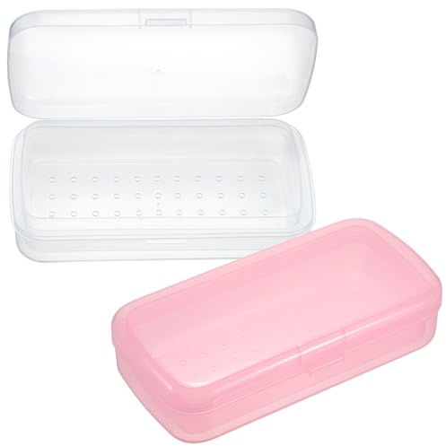 SUMTree 2 Stück Sterilisationsbox für Nagelwerkzeuge Sterilisationsbehälter aus Kunststoff Desinfektionsbox mit abnehmbarem Sieb und Deckel Desinfektionsbehölter für Pinzetten, Nagelknipser Weiß Rosa