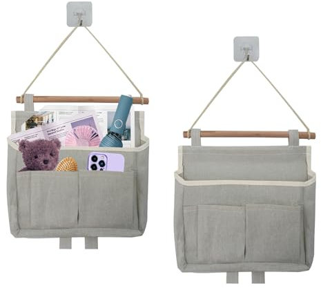 Surplex Organizador Colgante para Puerta y Pared, 2 Bolsas Colgar En Pared de Almacenamiento Impermeable Tela De Lino de Bolsillo Ancho Baldas Colgantes para Dormitorio Baño Cocina y Oficina