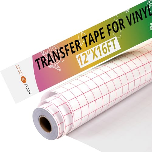 HTVRONT Pellicola di trasferimento per vinile – 12 pollici x 16 piedi (30,5 x 488 cm) con griglia di allineamento rossa, pellicola di trasferimento a media aderenza per pellicole permanenti, adatta