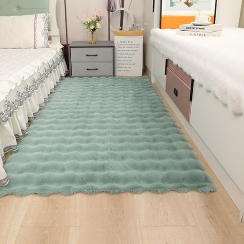 Treer Faux Lammfell Schaffell Teppich, Lammfellimitat Teppich Longhair Fell Optik Nachahmung Wolle Bettvorleger Kunstfell Dekofell Sofa Matte für Kinderzimmer (Grün,60 * 120cm)