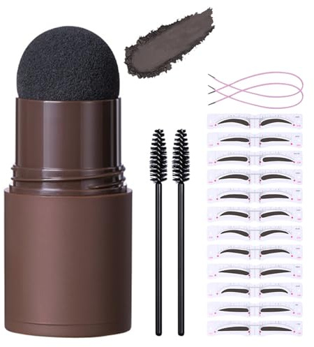 Eyebrow Stencil Kit, Eyebrow Stamp, Waterproof Brow Stamp Stencil Kit, 3 in 1 Hairline Shadow Powder, Makeup Tools with 12 Reusable Eyebrow Stencils, Brow Filler Powder Long Lasting(Dark Brown)