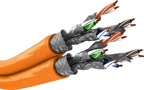 goobay Cable LAN CAT 7 A de 50 m, cable Ethernet con doble apantallamiento (PiMF), cable cobre CU, AWG 23/1 LSZH, sin halógenos, PoE, adecuado para redes domésticas y empresariales, naranja, 75714