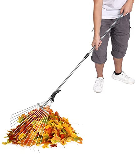 Rastrello a Foglia, Rastrillo para Jardin con Foglie di Pieghevole Regolabili Rastrellano Giardino Rastrello per Utensile per la Pulizia del Giardino