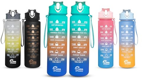 Pack of 2 Water Bottle with Straw 750ml – Leakproof BPA Free Sports Water Bottle for Gym, School & Motivational Drinking Bottle with Time Markings for Kids & Adults (Blue-Teal Green/Orange, 750ml)
