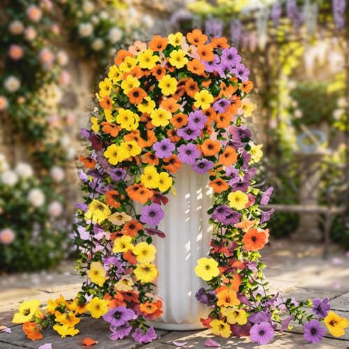 Gonggi 2Pcs Artificial Hanging Flowers, UV Resistant Fake Imitation Flower, Trailing Plants for Hanging Baskets, Outdoor Indoor Decor, Home Garden Yard Patio, Wedding Party Decorations(Yellow)