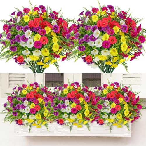 Künstliche Blumen für Draußen, 12 Bündel Morning Glory Blumen Faux Pflanzen | UV-beständige, Faux Pflanzen draußen Kunststoff Blume Masse im Freien für Home Garden Veranda Fenster Dekor