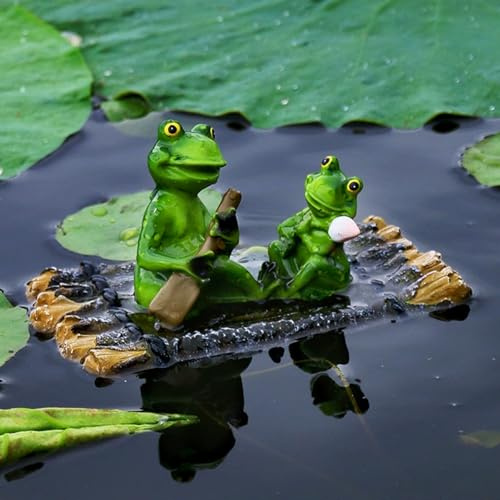 Kertaym Schwimmende Teichdeko Harz Frosch Gartenfiguren Wetterfeste Gartendeko Für Miniteich Balkon Teichdekoration Mit Realistischer Schwimmfunktion (D)