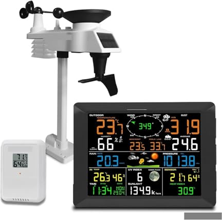 0320 Stazioni meteorologiche wireless Ampio display da 10 pollici Termoigrometro for interni ed esterni Pluviometro Velocità del vento Supporti a 8 canali Grande schermo