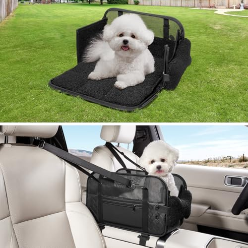 GGW Hundesitz Auto für kleine Hunde & Katzen, bis 6kg, Schwarz | Transporttasche mit Schultergurt, aufklappbares Hundekissen & Stahlrahmen. Ideal für Tierarztbesuche.