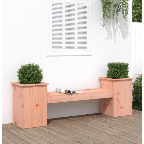 QJBSAVVA Gartenbank mit Pflanzkübeln aus massivem Douglasienholz 184,5x39,5x56,5cm Sitzbank Outdoor mit Blumenkasten für Terrasse Balkon und Garten