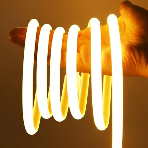 XUNATA 230V COB Neon LED Streifen Hohe Dichte 288 LEDs/m, Alle 50cm Schneidbar, IP65 Wasserdicht Diffusion Flex LED Schlauch Lichtleisten, Direktanschluss (Warmweiß, 50M)