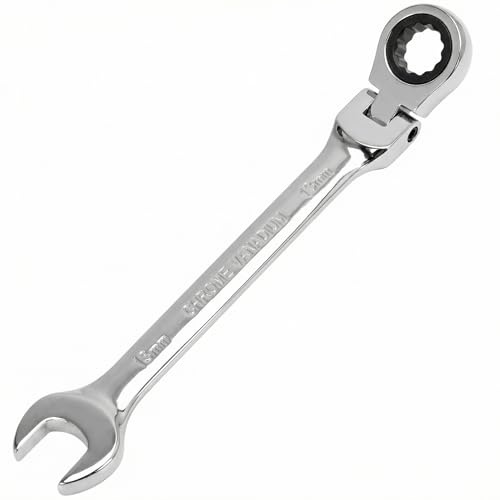 QWORK® Llave de carraca de 13 mm, llave de carraca con cabezal ajustable, llave de acero al cromo vanadio