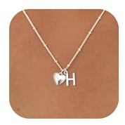 KINHOPI Kette mit Buchstaben, Silber/14K Vergoldet, A-Z & Herz Anhänger | Halskette mit Buchstaben, Namenskette Damen, Schmuck Personalisierte Geschenke für Frauen Mädchen