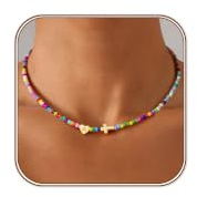 Turandoss Kreuz Kette mit Buchstaben für Mädchen Kinder Bunte Perlenketten | Handgefertigt Boho Bunte Perlenkette, Herz Buchstaben Kette, Personalisierte Geschenke für Frauen Mädchen Kinder Damen