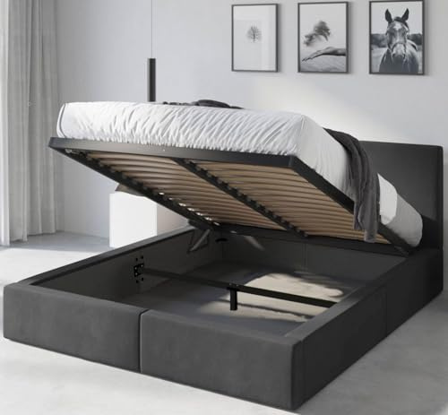 Interbeds stoppade säng Hilton 120x200 sängram med ribbotten med förvaring utan madrass utan ben modern dubbelsäng stoppad sängram med sänglåda sovrumssäng (Grå, 120x200)