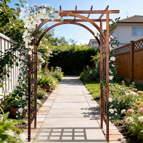 Arche de Jardin en Bois de Sapin Robuste pour Plantes grimpantes – Treillis Plat décoratif pour Mariage, fête, terrasse, Jardin – Finition carbonisée (Sombre, Plat et Arqué)