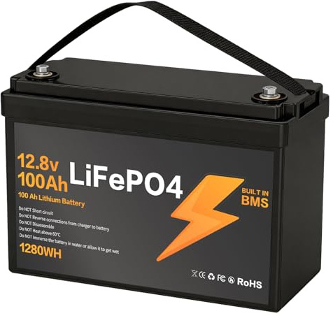 12V 100Ah LiFePO4 Batterie, Integriertes 100A BMS, 15000 Zyklen 1280Wh for Motorhome Solar System Boat Household Camping