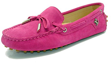 MGM-Joymod Mocasines de piel de ante con nudo sin cordones para mujer, para caminar, para conducir, mocasines, zapatos de senderismo, color Rosa, talla 38.5 EU