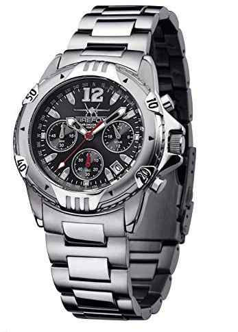 FIREFOX Armband- Herrenuhr AIRFIGHTER Chronograph analog Quarz Edelstahl Zifferblatt Sunray schwarz 10 ATM wasserdicht FFS02-102b