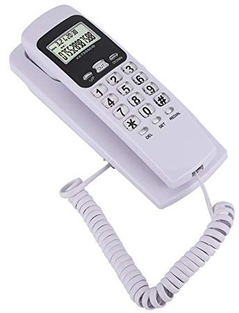 Téléphone Fixe, Téléphone Mural avec DTMF/FSK,Téléphone Fixe Filaire avec Affichage ID de l'Appelant,Recomposition du dernier numéro,Affichage LCD du Calendrier pour Maison, Bureau, Hôtel.(Blanc)
