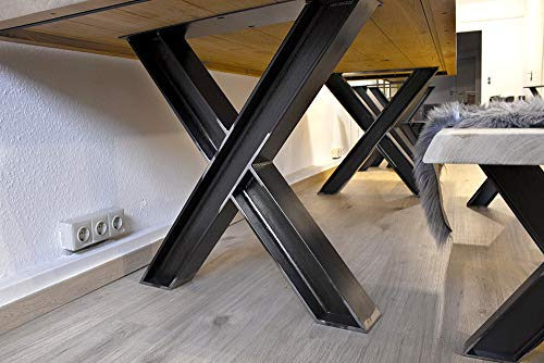 KTC Tec Tischgestell Rohstahl Klarlack matt Doppel T-Träger HEB100 Tux L700 Vollmaterial Metall Tischuntergestell Tischkufe Kufengestell Tischbeine Tischfuß Industriedesign Esstisch Schreibtisch
