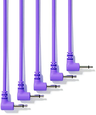 ExcelValley - 5-Pack - Right Angle Mono Modular Patch Cables - 3.5mm 1/8 Eurorack Synthesizer [Purple - 10 cm - 4]