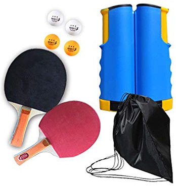 Tischtennis Set für Tisch, Morbuy Tragbares Tischtennis-Set Mit 2 Tischtennisschläger/Schläger + Ausziehbares Tischtennisnetz + 4 Bälle für Familien Urlaub Garten (Blau)