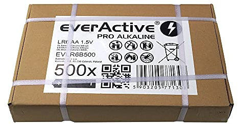 everActive AA Batterien 500er Pack, Pro Alkaline, Mignon LR6 R6 1.5V, höchster Leistung, 10 Jahre Haltbarkeit, 500 Stück