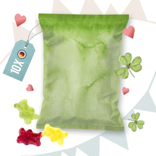 Logbuch-Verlag 10 Give-Away Fruchtgummi Tütchen grün Mini Gastgeschenke zum Beschriften als Tischkarte 7 x 9 cm