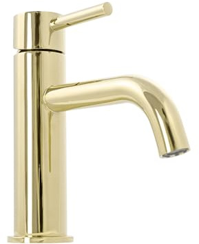 Rea Waschtischarmatur LUNGO L.GOLD LOW Wasserhahn Bad Badarmatur aus Messing Armatur für Waschbecken Badezimmer Mischbatterie Waschbecken Einhebel (Gold Glänzend)