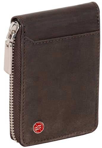HORNBULL Steve Portafoglio in pelle con blocco RFID da uomo | Porta carte di credito verticale, Marrone caffè, 2 cm x 9 cm x 12 cm, Portafoglio con cerniera