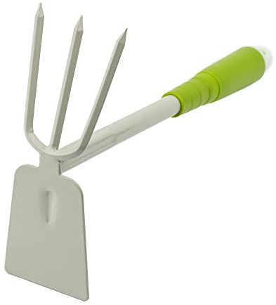 MIVOS Doppelhacke aus Stahl für Garten - Kombihacke mit Breitblatt und 3 Spitze Zinken - Kleine Gartenhacke zum Lockern Lüften und Jäten des Bodens - Arbeitsbreite 6,5 cm