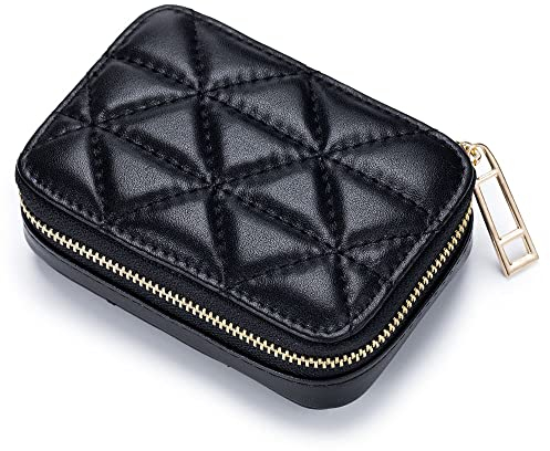 Aileder Lippenstift-Etui mit Spiegel, echtes Leder, Reißverschluss, Lippenstift-Halter, Box, kleine Reise-Make-up-Kosmetik-Organizer, Aufbewahrungs-Kit für Frauen und Damen, Schwarz